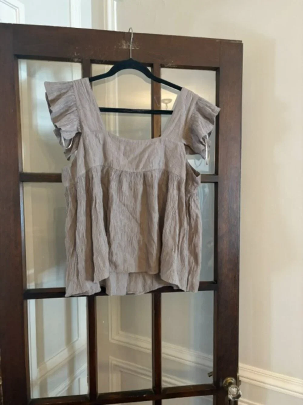 Zara The Alexi Ruffled Blouse in Stone, Size XL